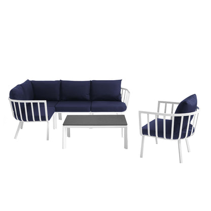 Riverside 6 Piece Outdoor Patio Aluminum Set in White Navy by Modway (3795)