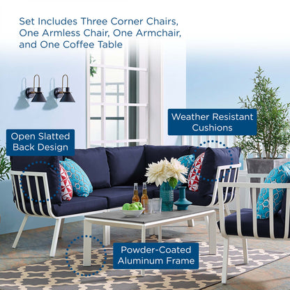 Riverside 6 Piece Outdoor Patio Aluminum Set in White Navy by Modway (3795)