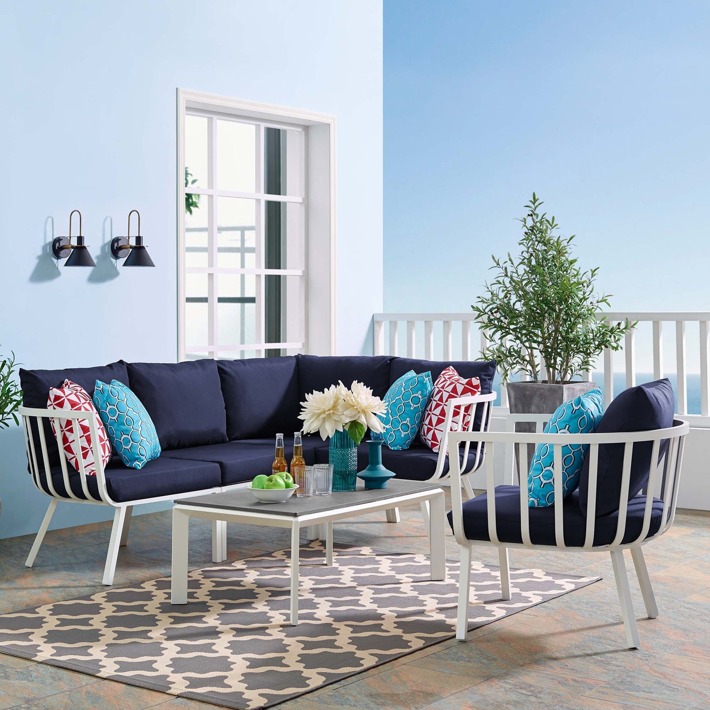 Riverside 6 Piece Outdoor Patio Aluminum Set in White Navy by Modway (3795)