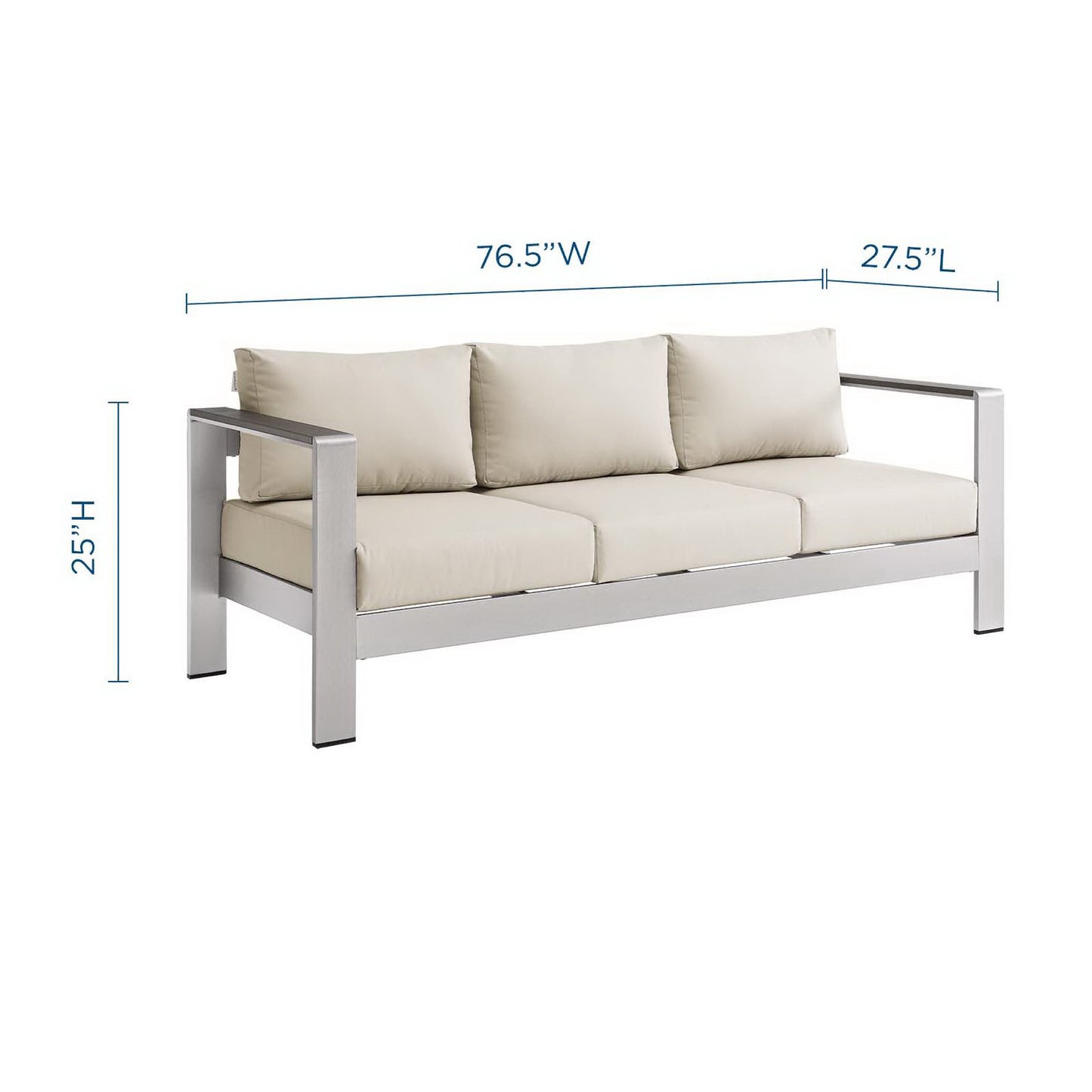 Shore Outdoor Patio Aluminum Sofa in Silver Beige by Modway (3917)
