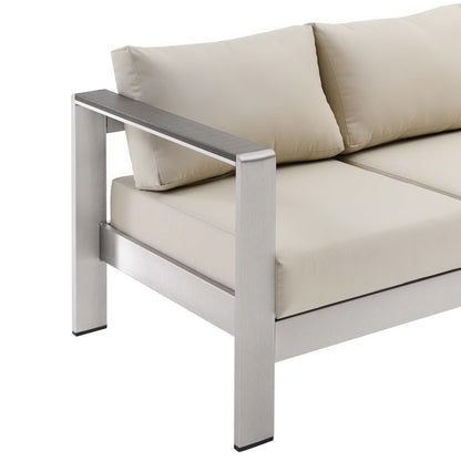 Shore Outdoor Patio Aluminum Sofa in Silver Beige by Modway (3917)