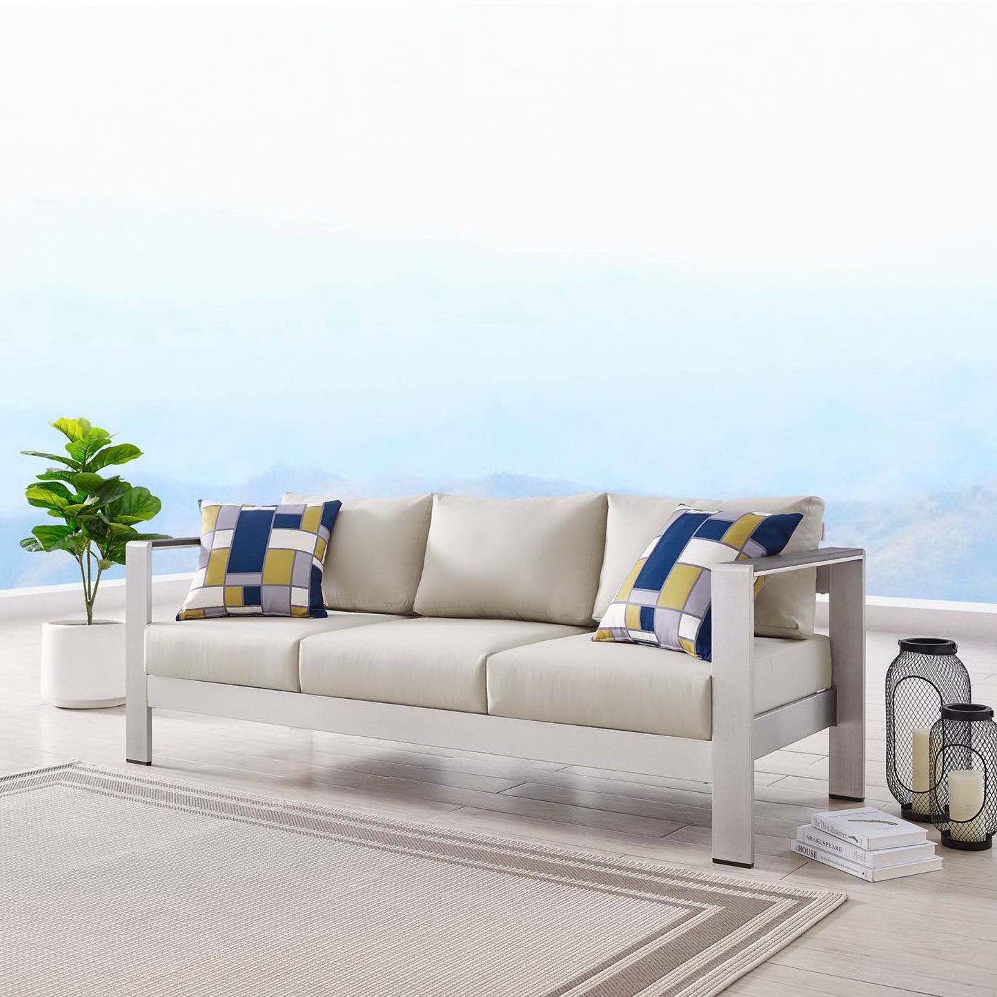 Shore Outdoor Patio Aluminum Sofa in Silver Beige by Modway (3917)