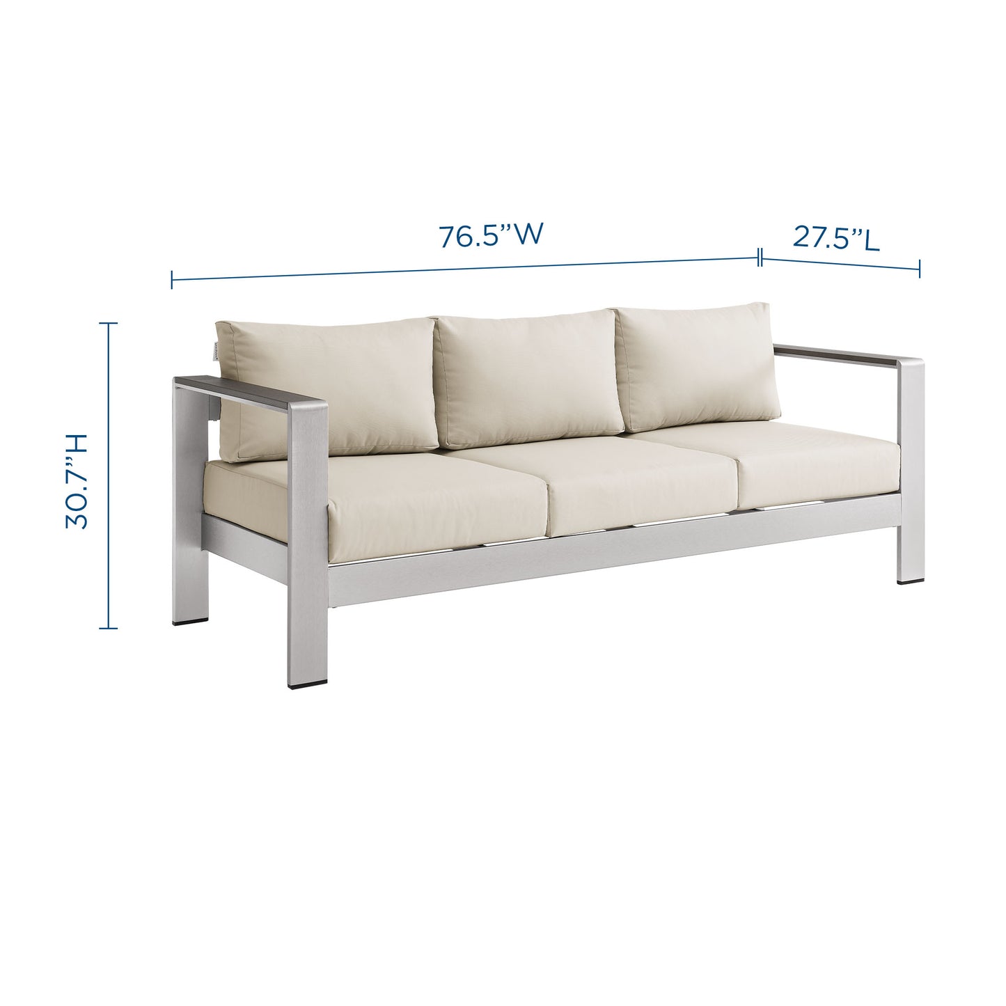 Shore Outdoor Patio Aluminum Sofa in Silver Beige by Modway (3917)