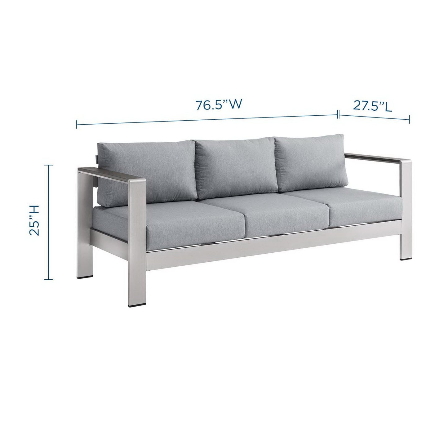 Shore Outdoor Patio Aluminum Sofa in Silver Gray by Modway (3917)