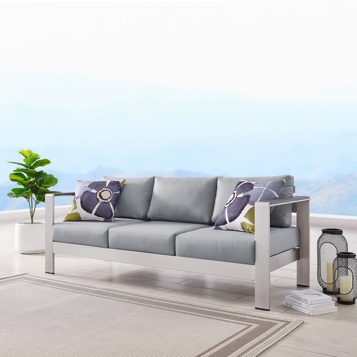 Shore Outdoor Patio Aluminum Sofa in Silver Gray by Modway (3917)
