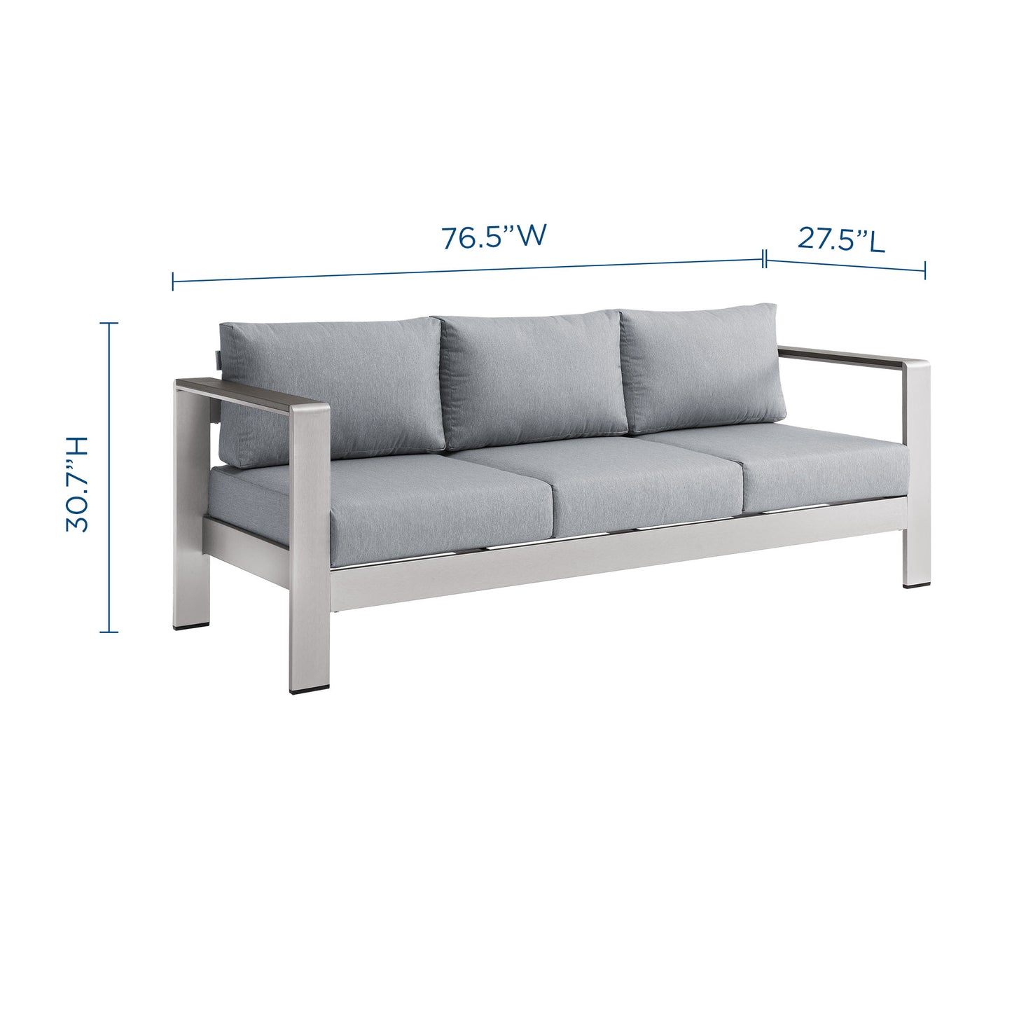 Shore Outdoor Patio Aluminum Sofa in Silver Gray by Modway (3917)