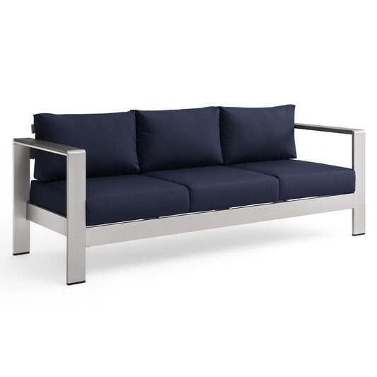 Shore Outdoor Patio Aluminum Sofa in Silver Navy by Modway (3917)