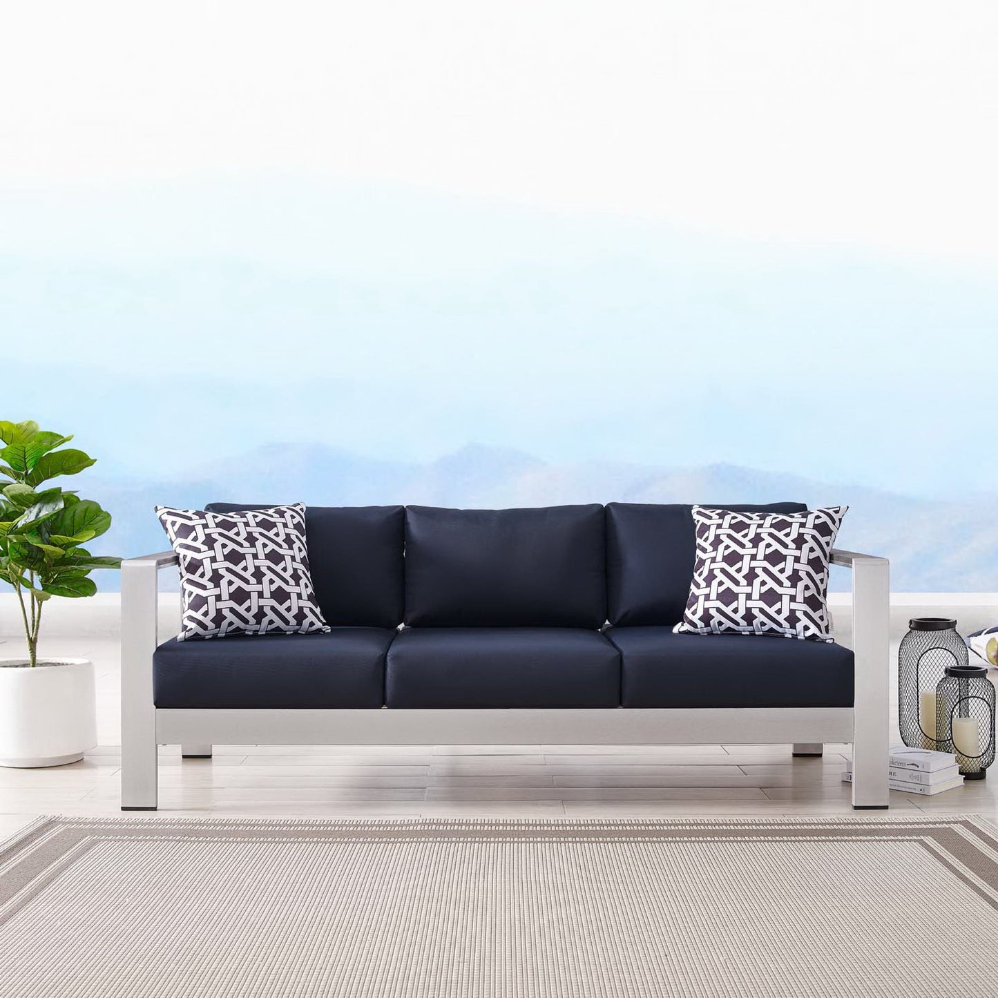 Shore Outdoor Patio Aluminum Sofa in Silver Navy by Modway (3917)
