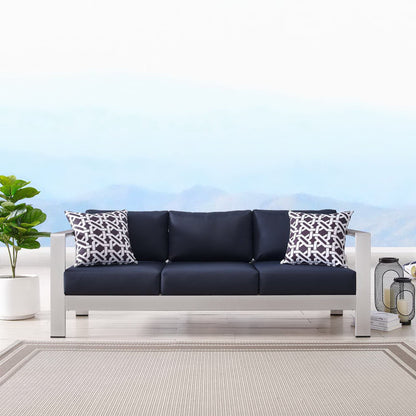 Shore Outdoor Patio Aluminum Sofa in Silver Navy by Modway (3917)