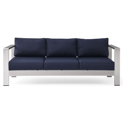 Shore Outdoor Patio Aluminum Sofa in Silver Navy by Modway (3917)