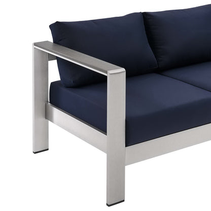 Shore Outdoor Patio Aluminum Sofa in Silver Navy by Modway (3917)