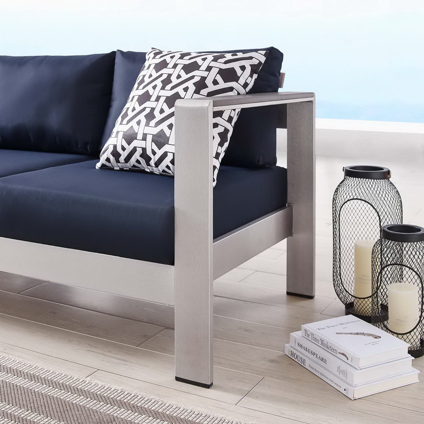 Shore Outdoor Patio Aluminum Sofa in Silver Navy by Modway (3917)