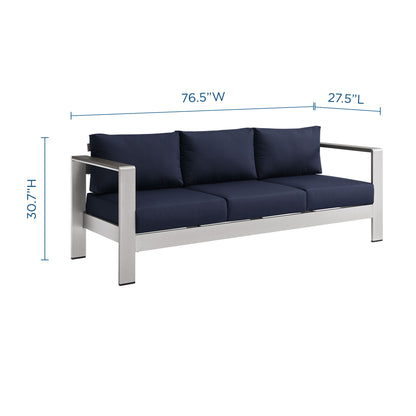 Shore Outdoor Patio Aluminum Sofa in Silver Navy by Modway (3917)