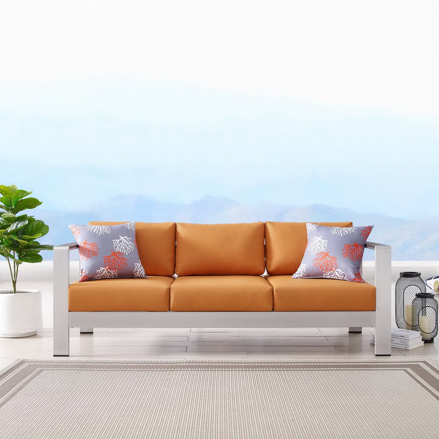 Shore Outdoor Patio Aluminum Sofa in Silver Orange by Modway (3917)