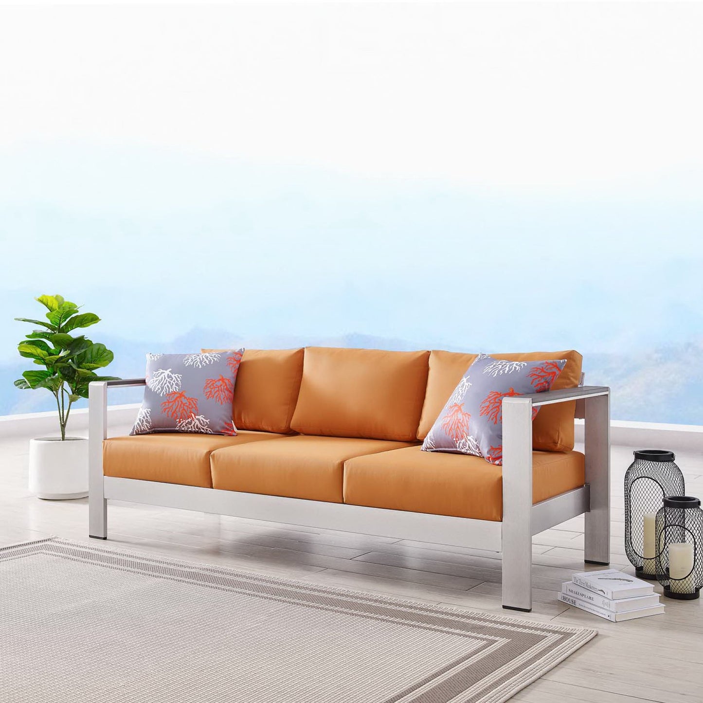 Shore Outdoor Patio Aluminum Sofa in Silver Orange by Modway (3917)