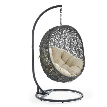 Hide Outdoor Patio Sunbrella Swing Chair With Stand in Gray Beige by Modway (3929)