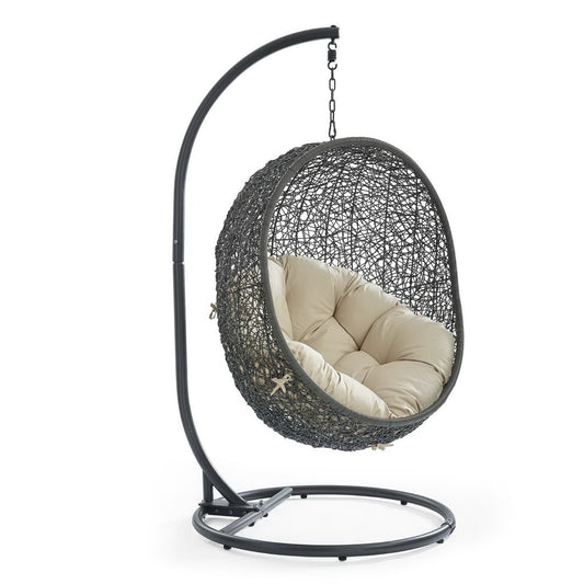 Hide Outdoor Patio Sunbrella Swing Chair With Stand in Gray Beige by Modway (3929)