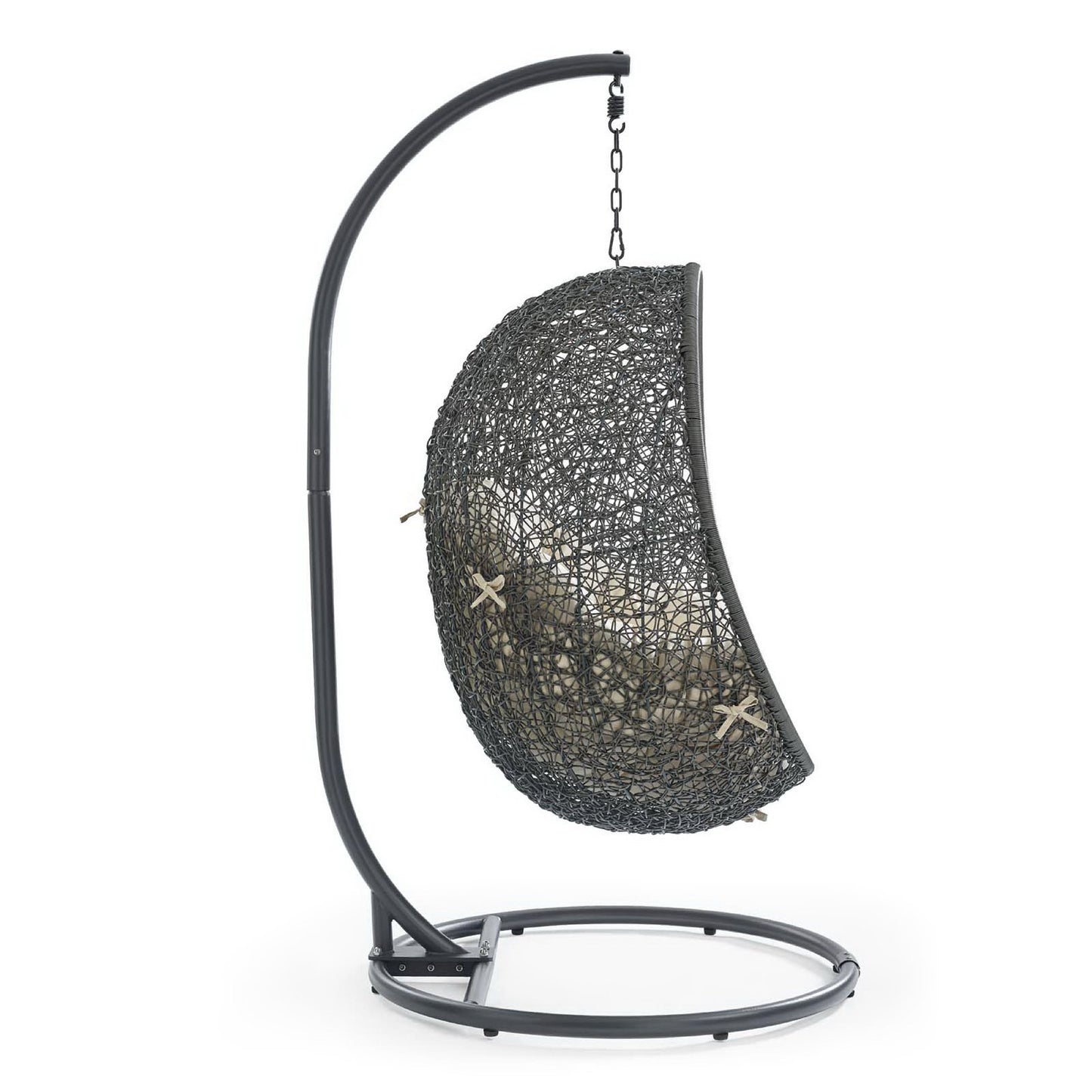 Hide Outdoor Patio Sunbrella Swing Chair With Stand in Gray Beige by Modway (3929)