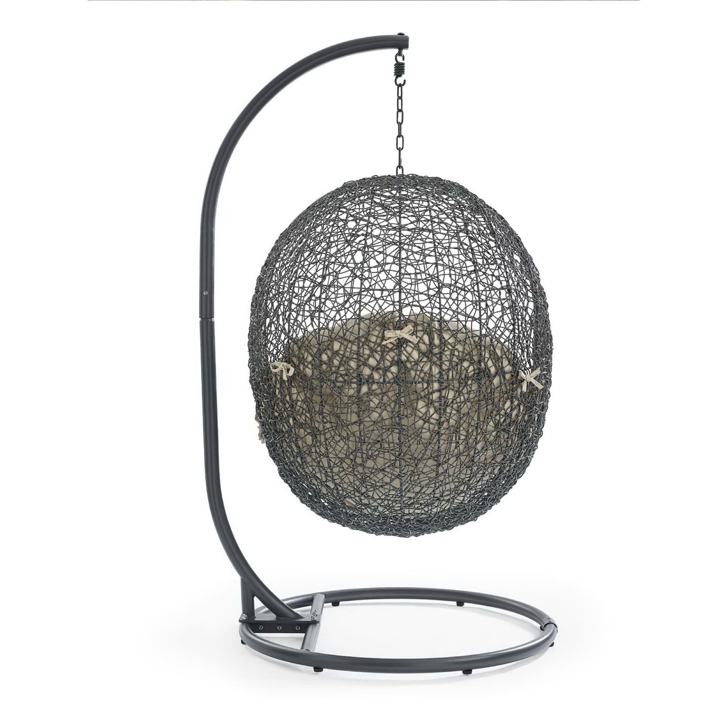 Hide Outdoor Patio Sunbrella Swing Chair With Stand in Gray Beige by Modway (3929)