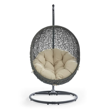 Hide Outdoor Patio Sunbrella Swing Chair With Stand in Gray Beige by Modway (3929)