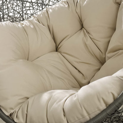 Hide Outdoor Patio Sunbrella Swing Chair With Stand in Gray Beige by Modway (3929)