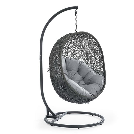 Hide Outdoor Patio Sunbrella Swing Chair With Stand in Gray by Modway (3929)