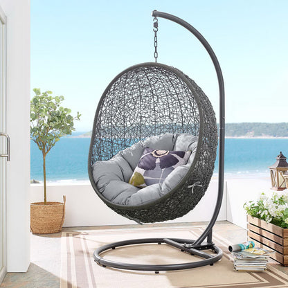 Hide Outdoor Patio Sunbrella Swing Chair With Stand in Gray by Modway (3929)