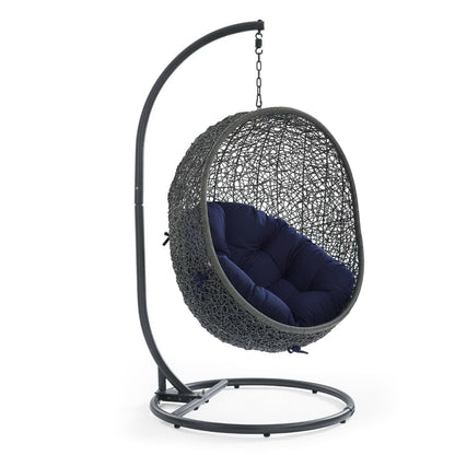 Hide Outdoor Patio Sunbrella Swing Chair With Stand in Gray Navy by Modway (3929)