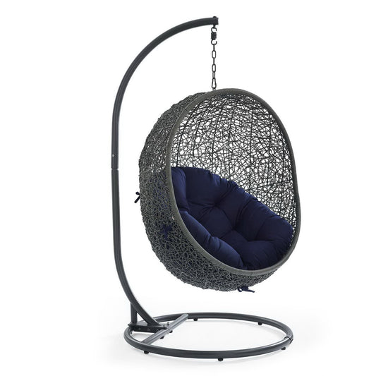 Hide Outdoor Patio Sunbrella Swing Chair With Stand in Gray Navy by Modway (3929)