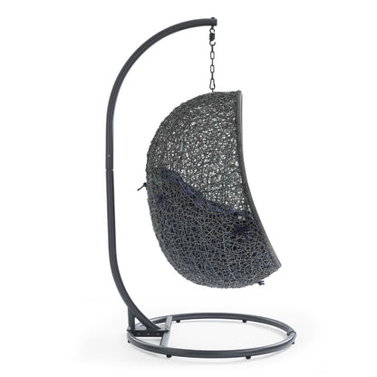 Hide Outdoor Patio Sunbrella Swing Chair With Stand in Gray Navy by Modway (3929)
