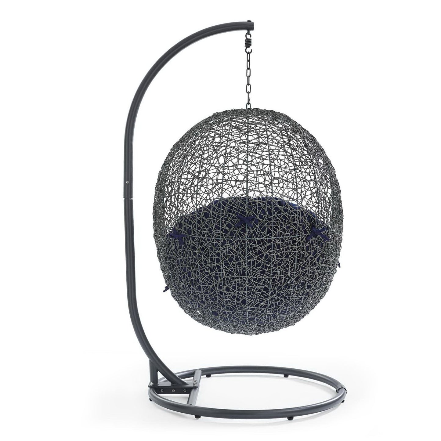 Hide Outdoor Patio Sunbrella Swing Chair With Stand in Gray Navy by Modway (3929)
