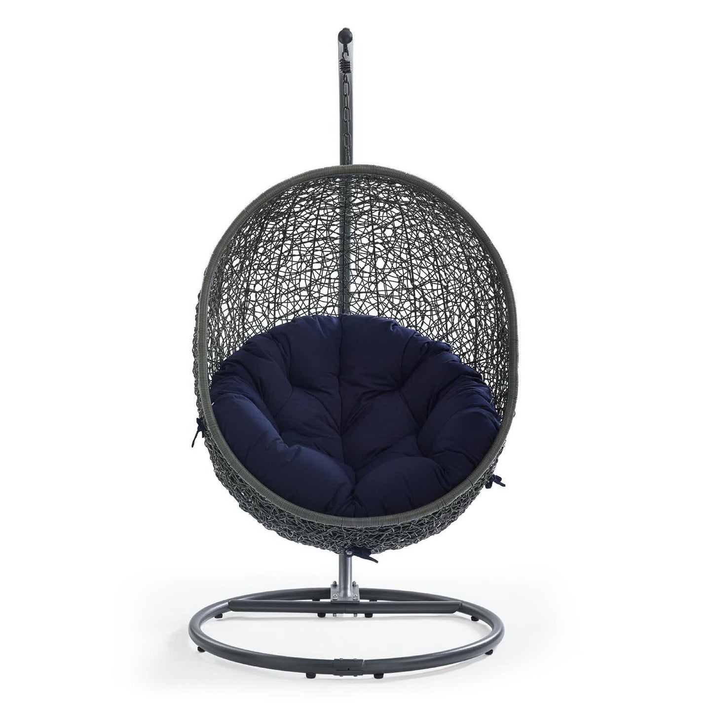 Hide Outdoor Patio Sunbrella Swing Chair With Stand in Gray Navy by Modway (3929)