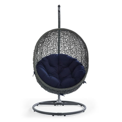 Hide Outdoor Patio Sunbrella Swing Chair With Stand in Gray Navy by Modway (3929)