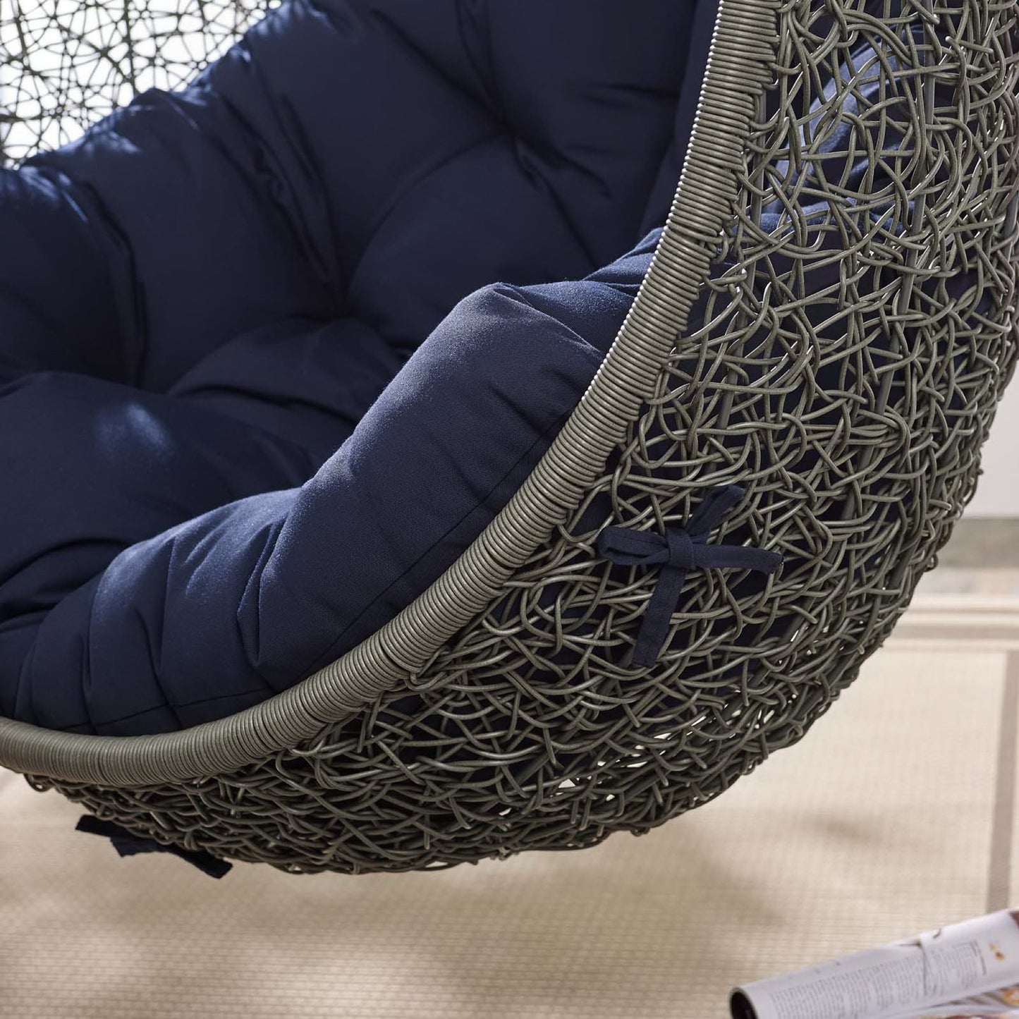 Hide Outdoor Patio Sunbrella Swing Chair With Stand in Gray Navy by Modway (3929)