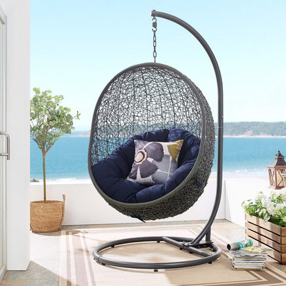 Hide Outdoor Patio Sunbrella Swing Chair With Stand in Gray Navy by Modway (3929)