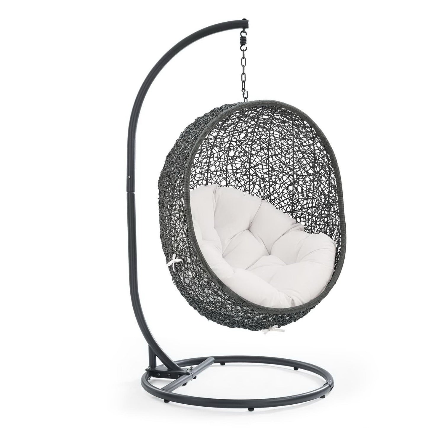 Hide Outdoor Patio Sunbrella Swing Chair With Stand in Gray White by Modway (3929)