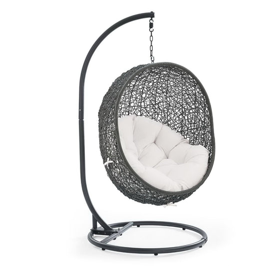 Hide Outdoor Patio Sunbrella Swing Chair With Stand in Gray White by Modway (3929)
