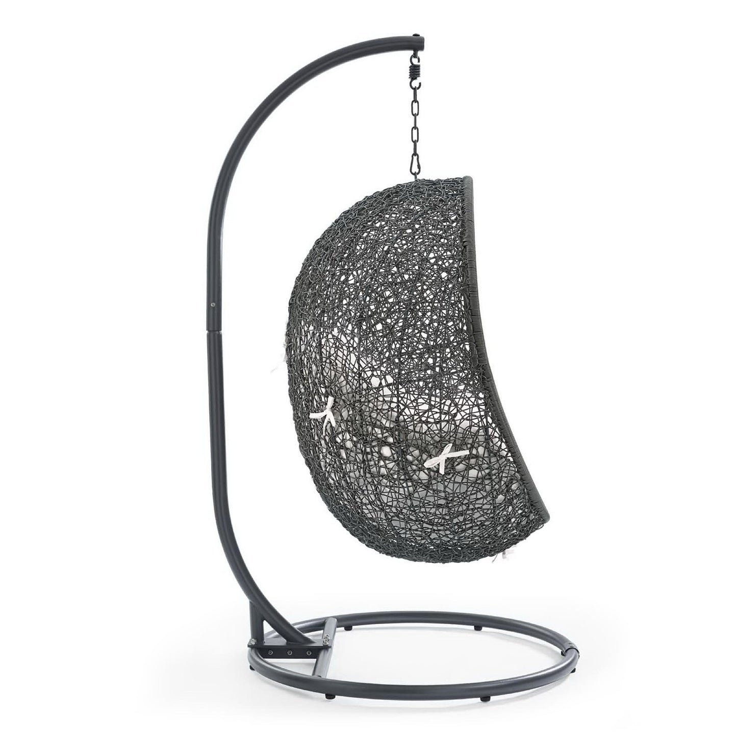 Hide Outdoor Patio Sunbrella Swing Chair With Stand in Gray White by Modway (3929)