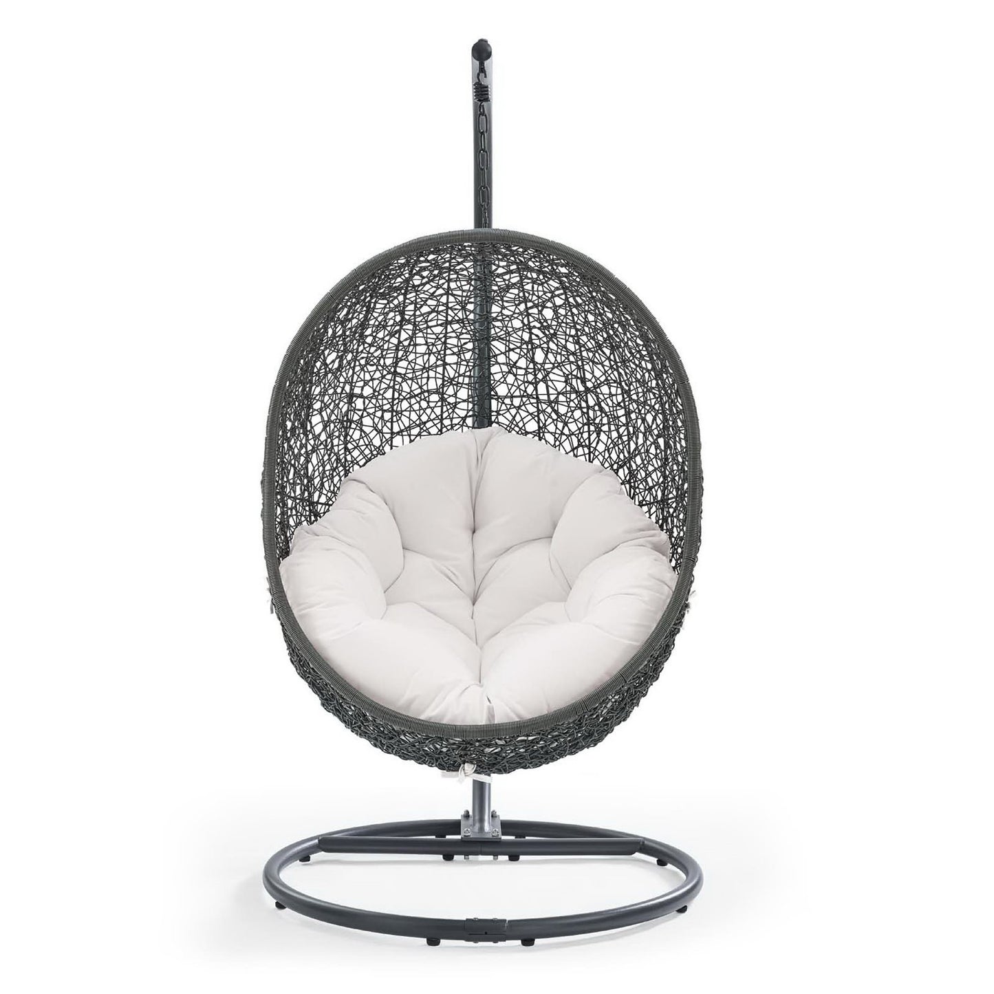 Hide Outdoor Patio Sunbrella Swing Chair With Stand in Gray White by Modway (3929)