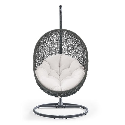 Hide Outdoor Patio Sunbrella Swing Chair With Stand in Gray White by Modway (3929)