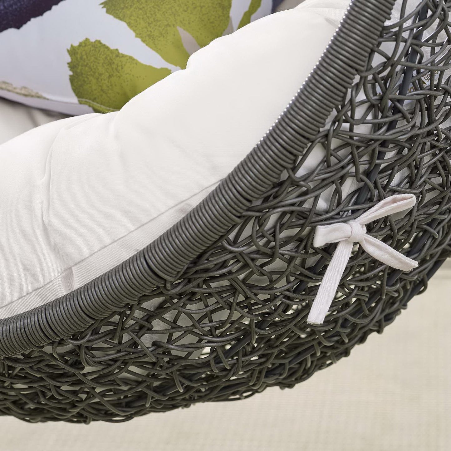 Hide Outdoor Patio Sunbrella Swing Chair With Stand in Gray White by Modway (3929)