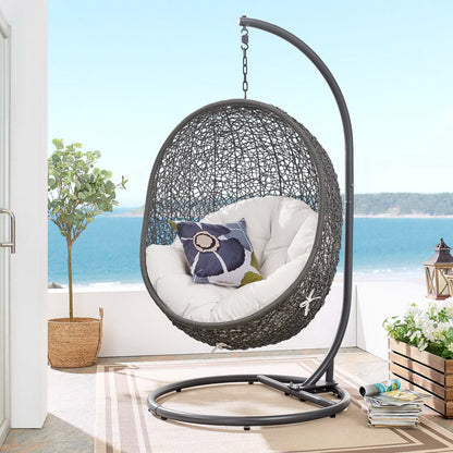 Hide Outdoor Patio Sunbrella Swing Chair With Stand in Gray White by Modway (3929)