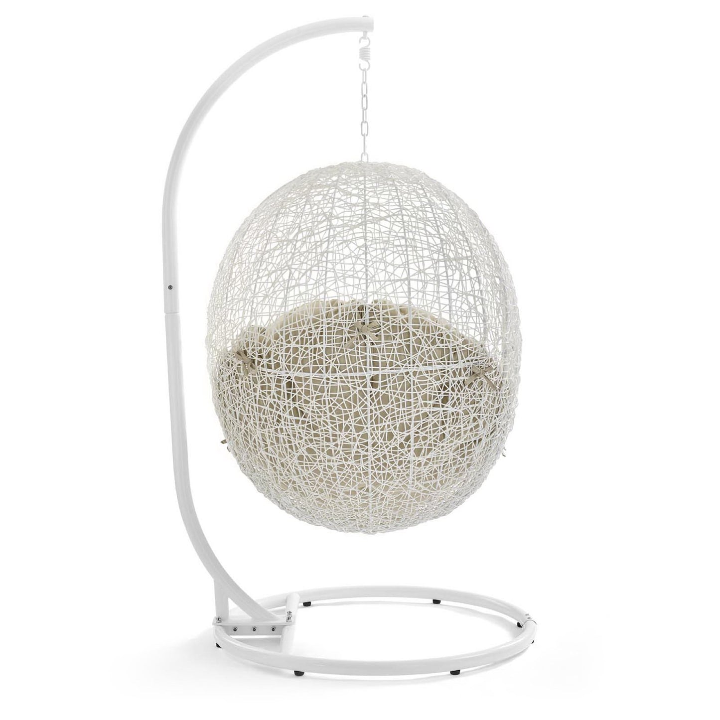 Hide Outdoor Patio Sunbrella Swing Chair With Stand in White Beige by Modway (3929)