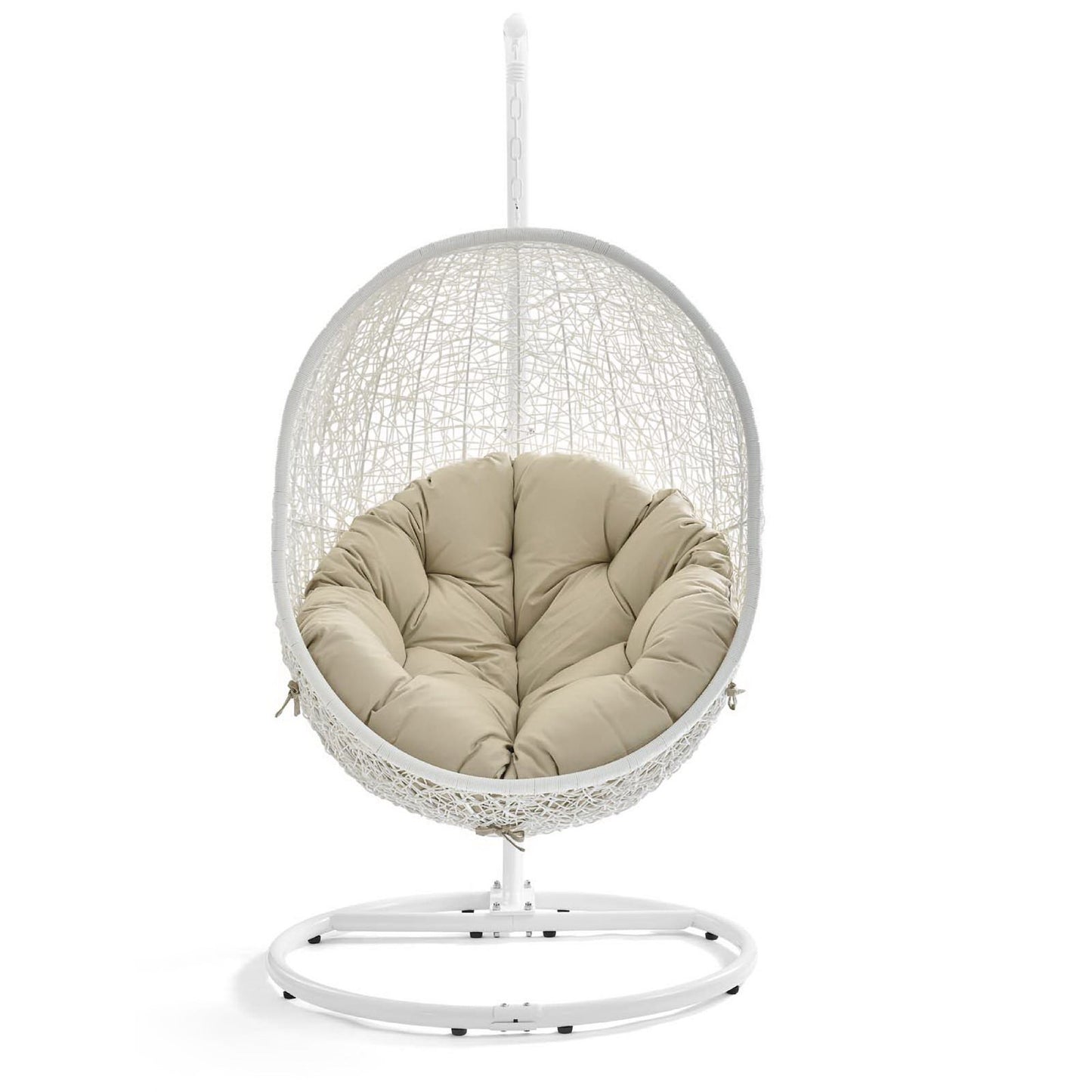 Hide Outdoor Patio Sunbrella Swing Chair With Stand in White Beige by Modway (3929)