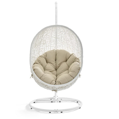 Hide Outdoor Patio Sunbrella Swing Chair With Stand in White Beige by Modway (3929)