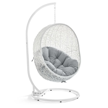 Hide Outdoor Patio Sunbrella Swing Chair With Stand in White Gray by Modway (3929)