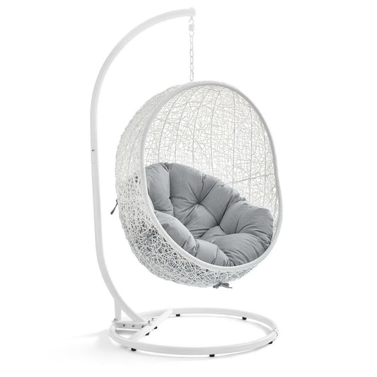 Hide Outdoor Patio Sunbrella Swing Chair With Stand in White Gray by Modway (3929)
