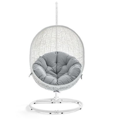 Hide Outdoor Patio Sunbrella Swing Chair With Stand in White Gray by Modway (3929)