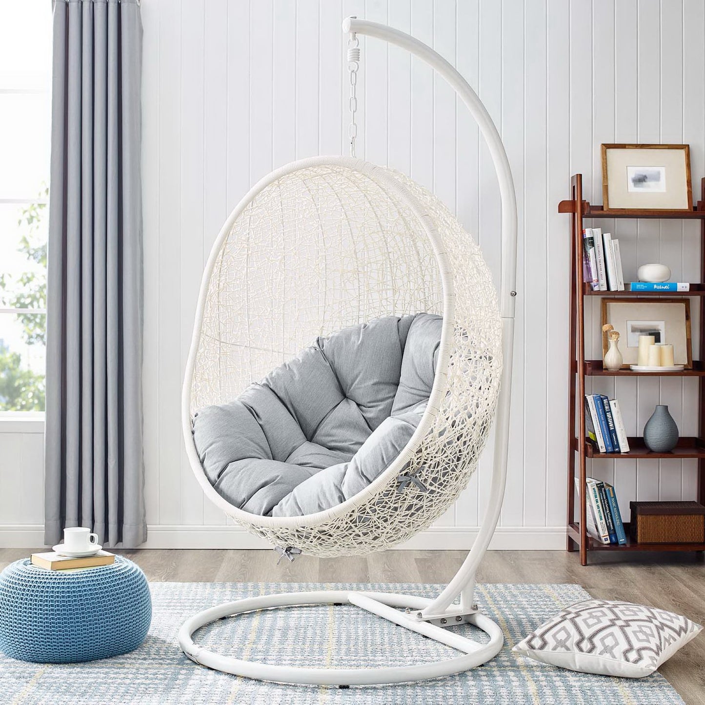 Hide Outdoor Patio Sunbrella Swing Chair With Stand in White Gray by Modway (3929)