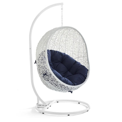 Hide Outdoor Patio Sunbrella Swing Chair With Stand in White Navy by Modway (3929)